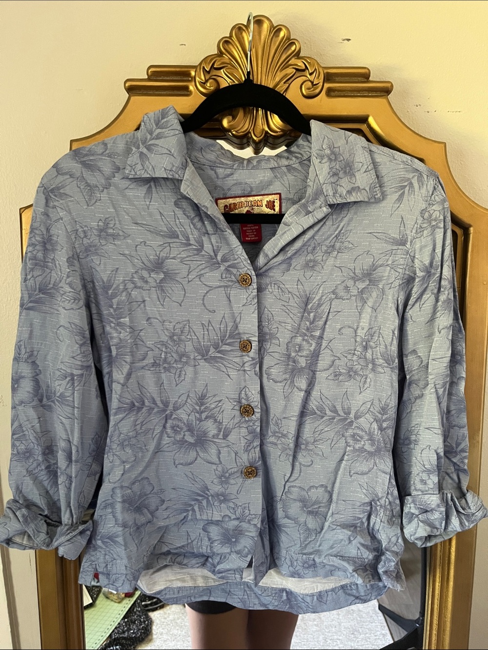 Caribbean Joe Powder Blue Floral Button-Front Shirt